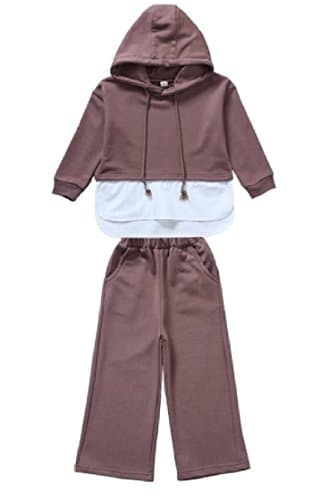 EnergyChildrenscostumes Energy Girls Kid Outfit Chic Soft Athletic Chic Soft 2-Piece Hood Spell Color Sweat Clothes Suit Top and Pants Brown 150cm