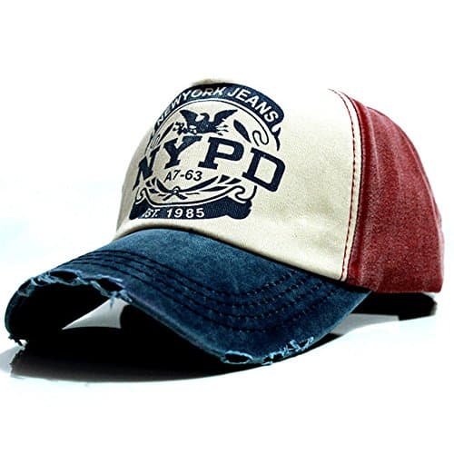 Fortan Unisex Baseball Cap Cotton Motorcycle Cap Edge Grinding Do Old Hat (Navy Blue + Red)
