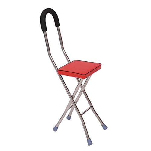 YADANER Chair Walking Stick, Cane Seat Walking Stick, Square Four-Legged Backrest Cane Chair Elderly Walking Cane Stool Folding Chair