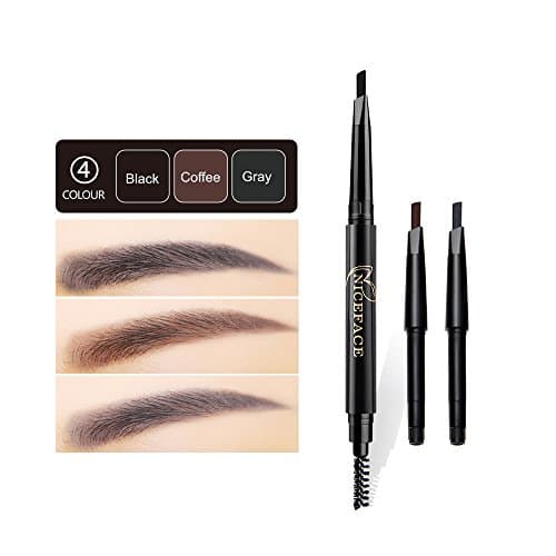 Eyebrow Pencil Waterproof Duo Ended Brow Pencil with 3 Colors Replaceable Double Headed Brow Brush,Black,Brown