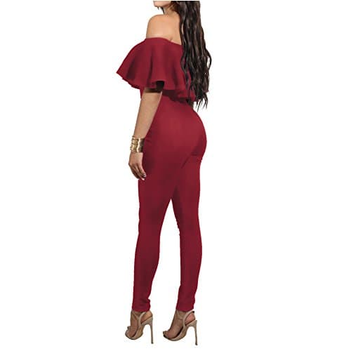 Fashion Leader Womens Solid Color Sexy Strapless Falbala Flounced Tight Jumpsuit Rompers