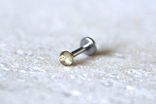 20g: Light Metallic Gold Orby Push-in Threadless Labret Stud Earring; 1.5mm, 2mm, 2.5mm, 3mm, 3.5mm, 4mm, 5mm Gem Sizes; 5/32" (4mm), 1/4" (6mm), 5/16" (8mm) Lengths