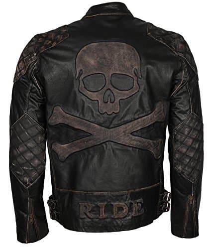 LeatherDock Motorbiker Ride Mens New Fashion Skull Rider Distressed Leather Jacket (XL - to fit chest 46-47")