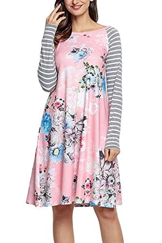 Sikimennzi Women's Casual Long Sleeve Geometric Print Shirt Tops Tunic Dress