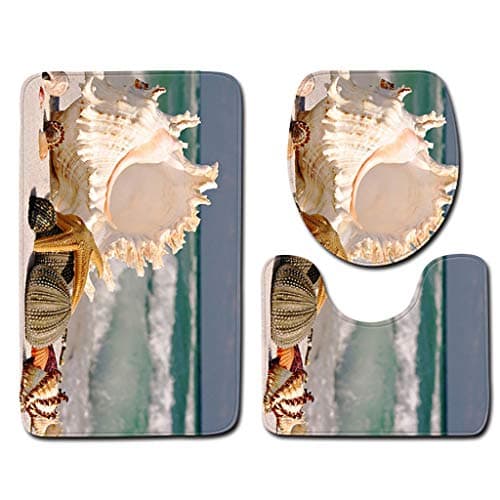 3pcs Non-Slip Doormats - Beach Theme Bath Mat Bathroom Kitchen Toilet Carpet Mat Set Beautifully Decorated Rug,Make The Ground Look Better and Interesting