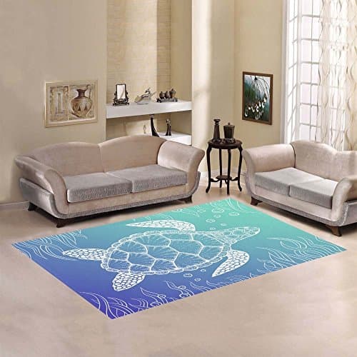 Custom Home Decor Ocean Animal Sea Turtle Area Rug Carpet 5'x 3'3", Line Art Style Turtle Modern Carpet Floor Mat Rugs for Children Kid Living Room Bedroom Playroom