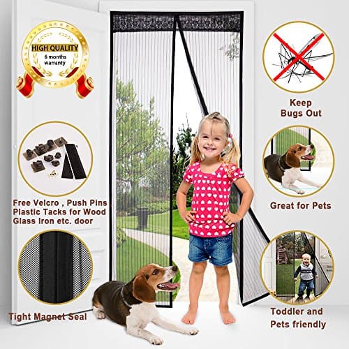 Magnetic Mosquito Screen Door Net ,Yiodu Magnet Seal Mesh Curtain 3483inch Free Velcro Pins Plastic Tacks, Friendly to Child Pets ,Keep Bugs Out Lets Fresh Air in, Fits door up to 3282inch Max Door