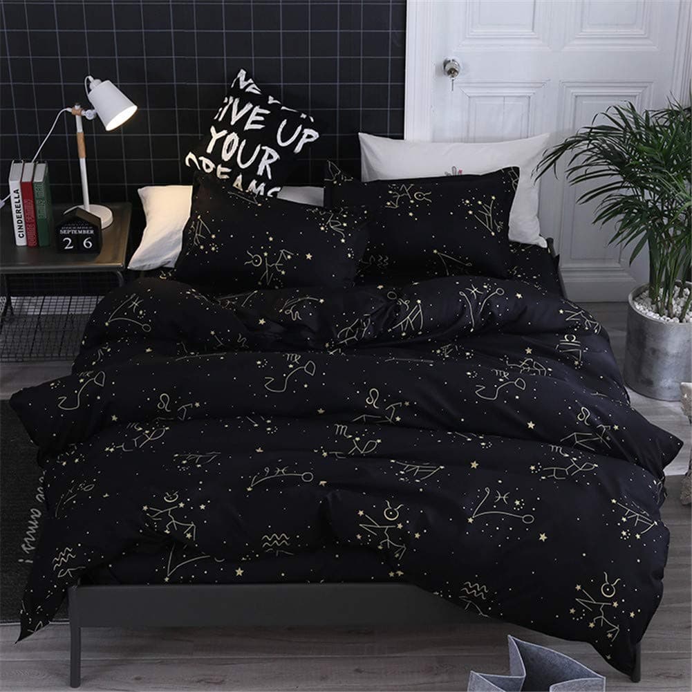 DOTBUY Bedding Sets, 4pcs Elegant Lightweight Soft Flat sheet Microfiber Duvet Cover Set Fiber Zipper Pillowcase Protects and Covers Comforter Duvet Insert (Constellation, 150x200cm (1.5m))