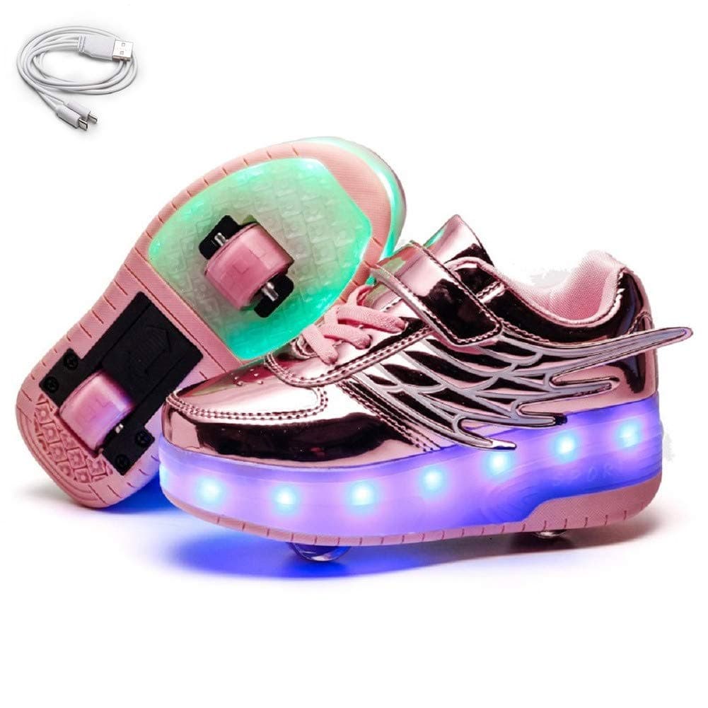 EhauuoKids Two Wheels Shoes with Lights Rechargeable Roller Skates Shoes Retractable Wheels Shoes LED Flashing Sneakers for Unisex Girls Boys Beginners Gift