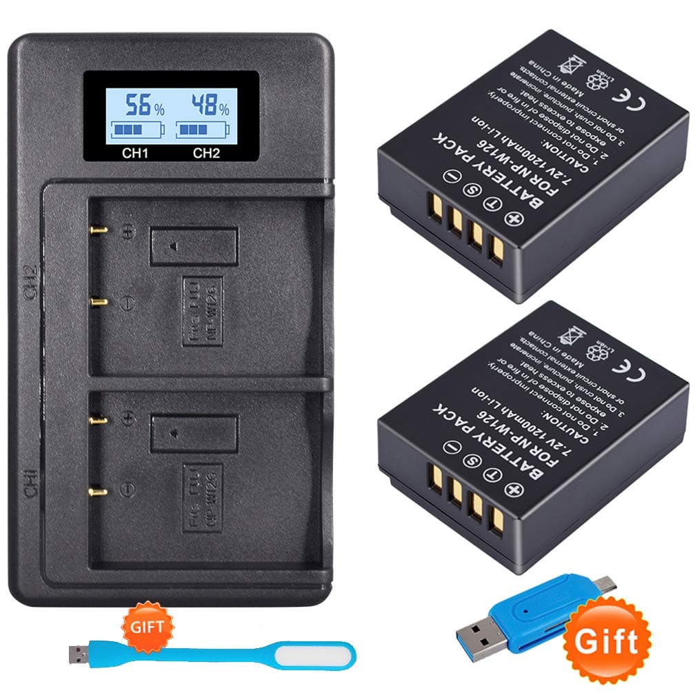2 Pack NP-W126 NP-W126S Replacement Battery wtih Charger for Fujifilm Fuji X-Pro1 XPro1 X-T1 XT1, HS30EXR HS33EXR X PRO1