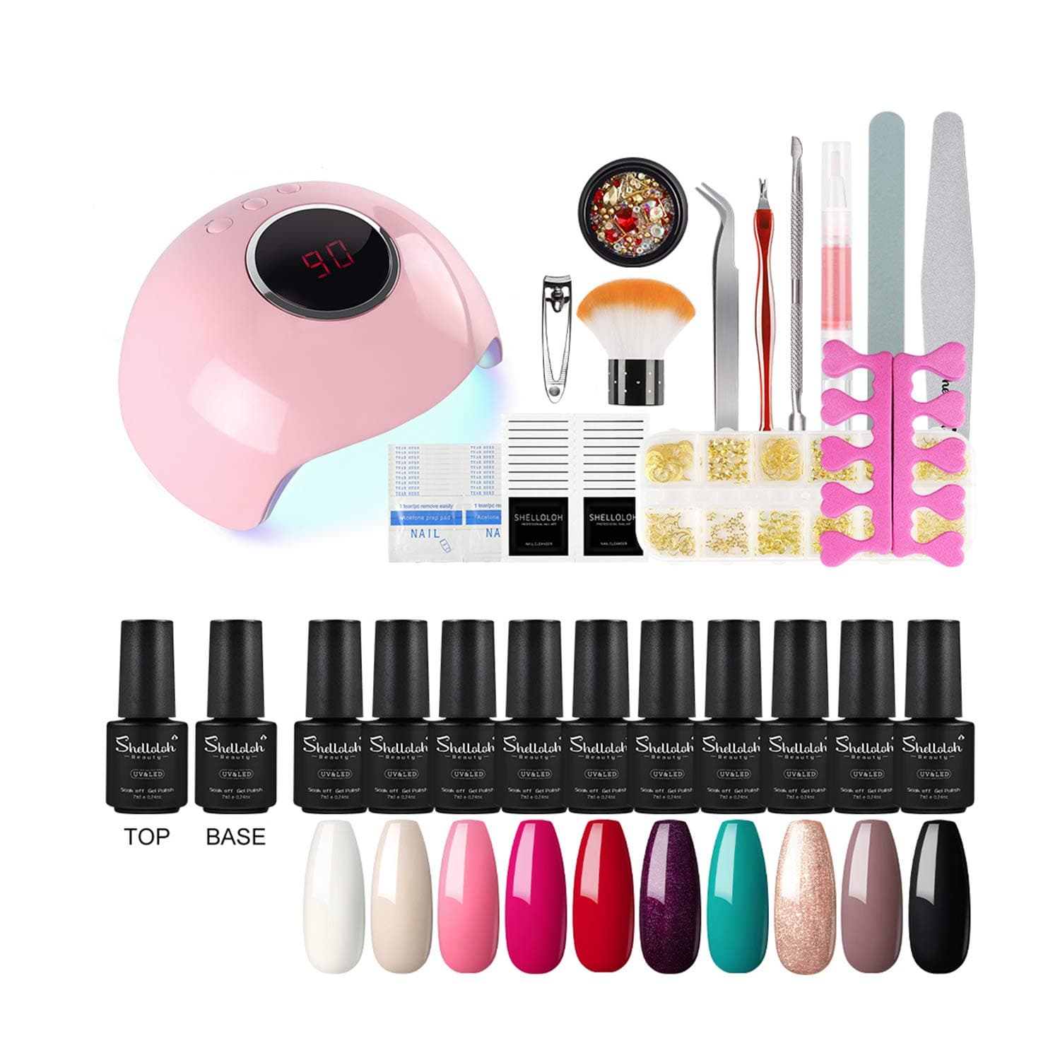 Shelloloh 8pcs Gel Polish Set Green Red Black White Gel Nail Polish Soak Off Nail Art Manicure DIY Kit