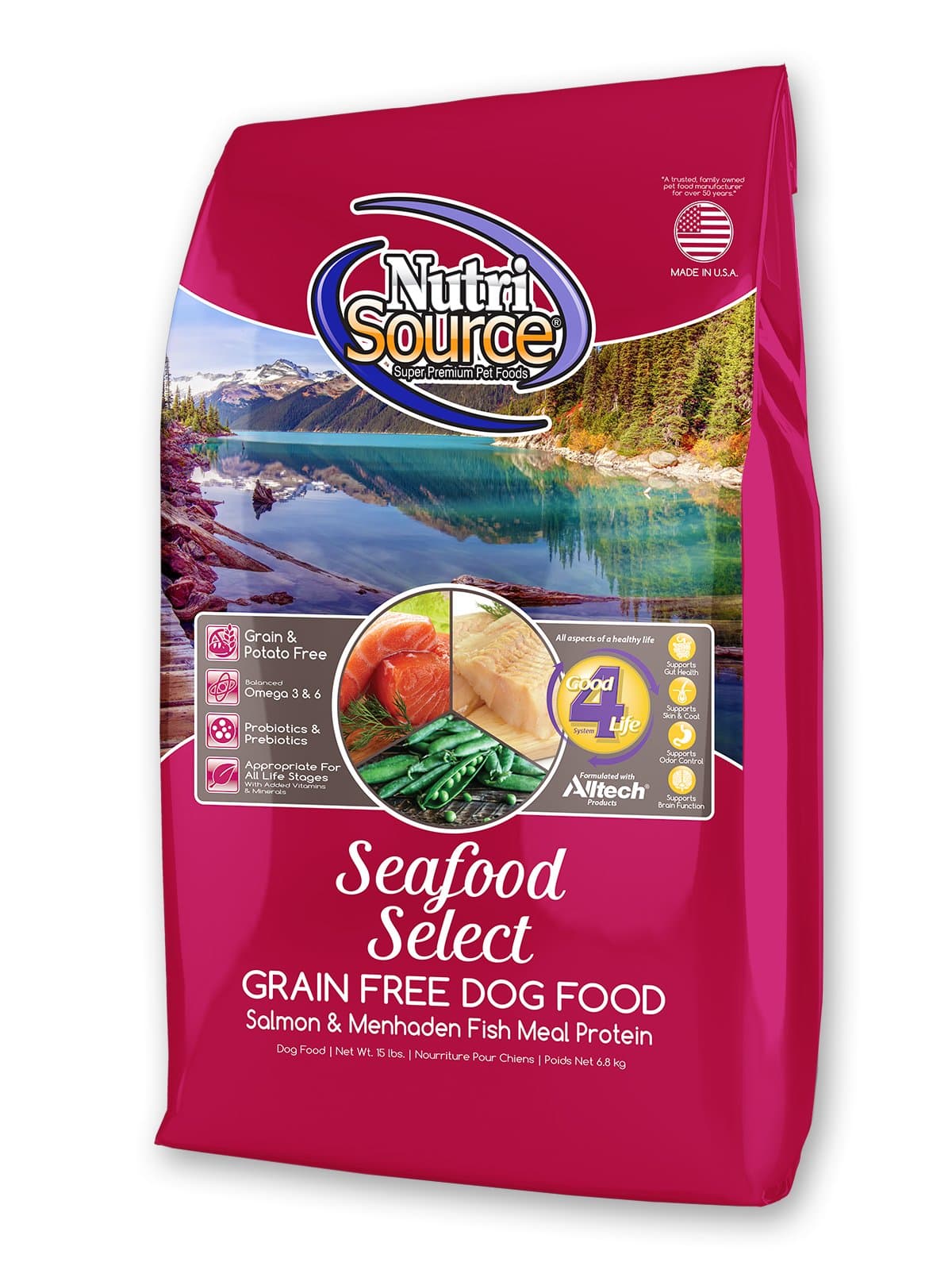 NutriSourceSeafood Select Grain Free Dry Dog Food, Salmon and Menhaden Fish Meal, 15LB