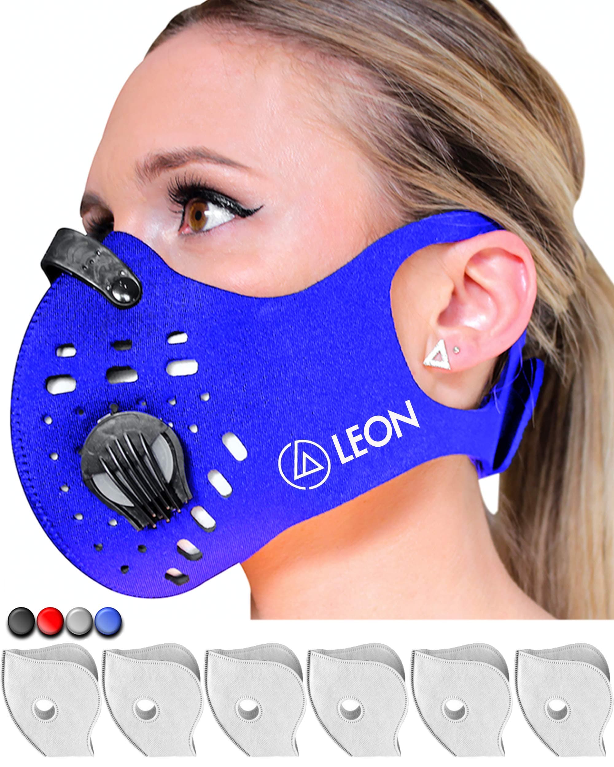 (Blue) LEON N99 Dust Mask with 6 Carbon Activated Filters | Reusable Washable Anti Dust Mask | Non Slip Safety Mask | Dustproof Anti Pollution Smoke Air Respirator | Outdoor Mowing Woodworking Allergy