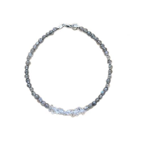 925 Sterling Silver Positive Energy 3mm Stracking Gray Labradorite and Herkimer Diamond Bracelet Round, Smooth 7" for Mens, Womens.