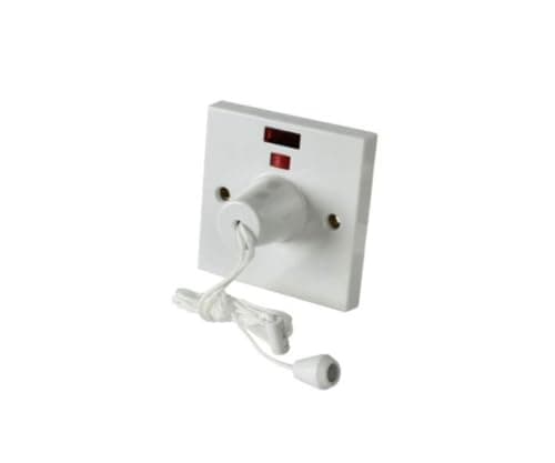 Electric Shower Ceiling Pull Cord Switch - 45 Amp Double Pole Isolator with Neon Indicator, White
