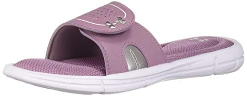 Under Armour Women's Ignite Motion VIII Slide Sandal, White (100)/Purple Prime, 7 M US