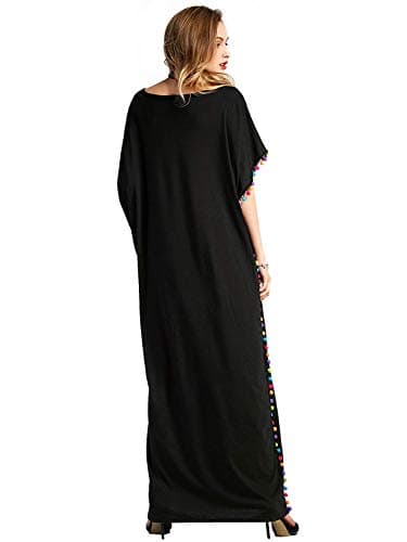 Floerns Women's Pom Pom Trim O Neck Casual Loose Maxi Kaftan Dress