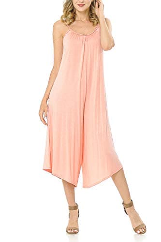 SSOULM Women's Pleated Spaghetti Strap Wide Leg Palazzo Capri Jumpsuit with Plus Size