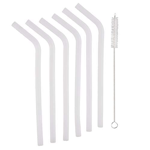 Stephanie Lane-Silicone 8.5" Tall 11mm Diameter Smoothie Straws, 6pk with Straw Cleaning Brush, Clear, Eco-friendly, no BPA, Smoothies, Beverages, See Through Clean, Dishwasher Safe