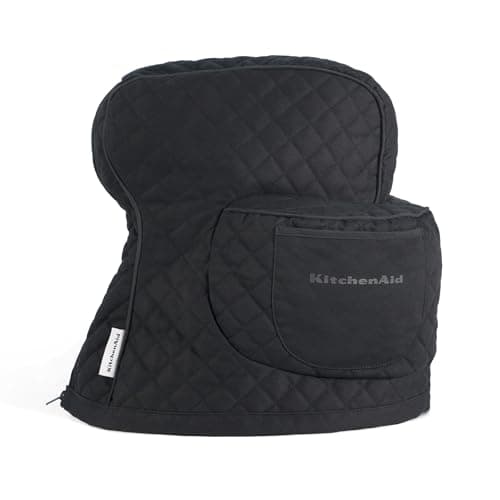 KITCHENAID Fitted Tilt-Head Solid Stand Mixer Cover with Storage Pocket, Quilted 100% Cotton, Onyx Black, 14.4"x18"x10"