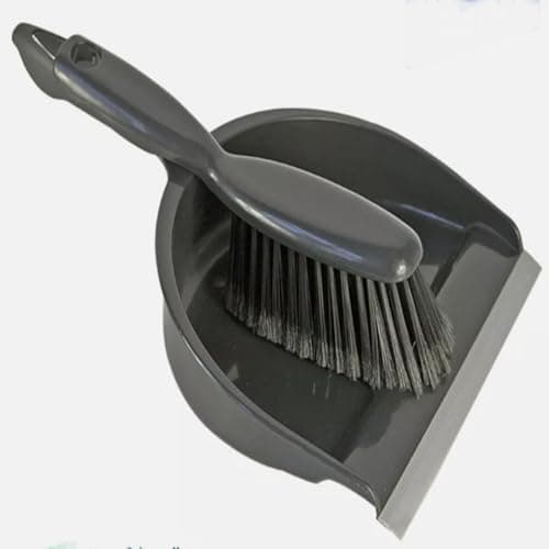 MAXPERKX Large Heavy Duty Dustpan and Stiff Brush Set Wide Plastic Hand Held Dust Pan Cleaning Sweeping Garden Office Home Kitchen Broom Household Cleaning Sweep (Grey)