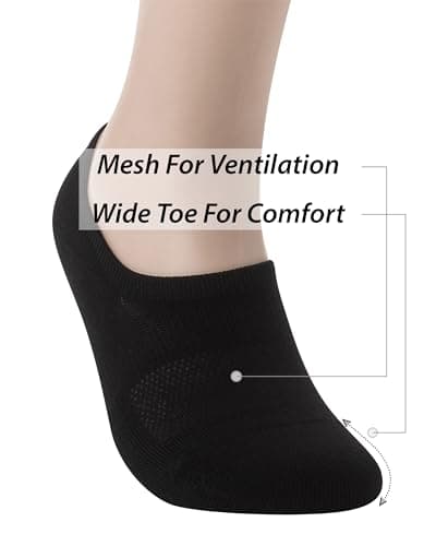Pro Mountain No Show Socks Wide Toe Box For Health Bunion Unisex Size S to X-Large Cotton Cushion Footies
