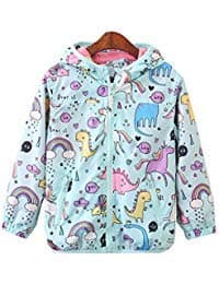 Toddler Girls Cartoon Unicorn Print Spring Autumn Rain Coat Jacket Hoodies Lightweight