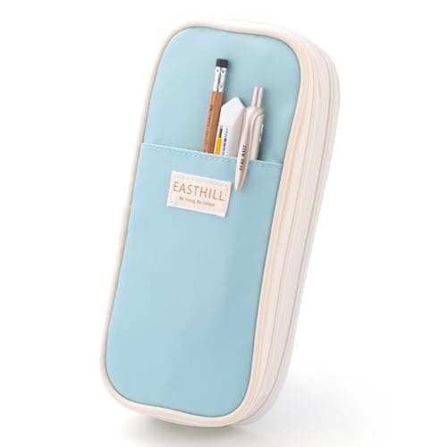 EASTHILL Canvas Big Capacity Pencil Case Large Pencil Pouch Stationery Pen Bag for Teen Girls, Blue, Zipper Pouch Style (Blue)
