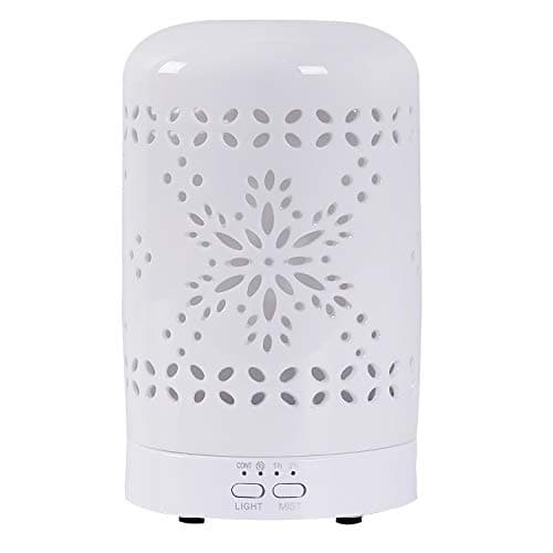 Altrasonic Diffuser for Essential Oil, White Ceramic Aromatherapy Diffuser with 4 Timer&7 Color Changing Light, Cool Mist Humidifier for Home Office Bedroom, BPA-Free（Snowflake）