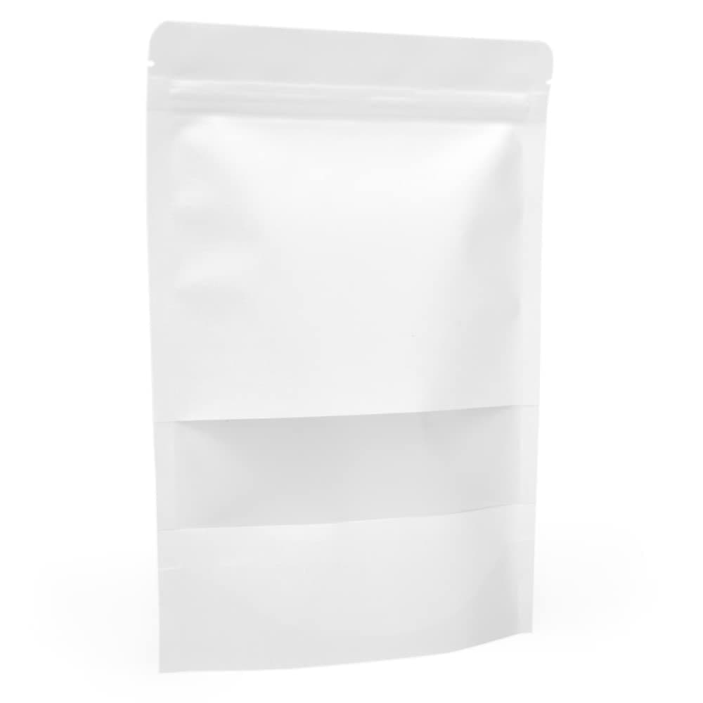 EVGEvergreen Goods 50 White Kraft Paper Bag with Self Stand-Up Design (170x240mm) - Food Storage Bag for Coffee Beans, Snacks & Nuts - Resealable Bags with Matte Window & Tear Notch