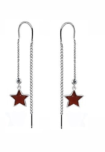 POLITENY Long Chain Gold Plated 925 Sterling Silver Fashion Earrings for Women (Star, NA)