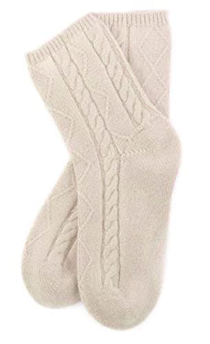Karen Thomas100% Pure Cashmere Women's Sleep Socks, 3-Ply Ultra Soft Cozy Cable Knit, Luxury Bed Socks for Warmth, Comfort, and Lounging