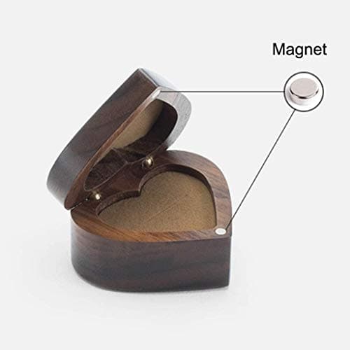 Black Walnut Wooden Engagement Ring Box, Solid Wood Heart Shaped Ring Box for Proposal Wedding