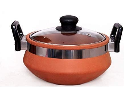 Uncoated Clay Kadai/Earthen Kadai/Clay Pots For Cooking For Healthy Cooking. (2Liters, Used On Lpg, For Healthy Cooking, Brown