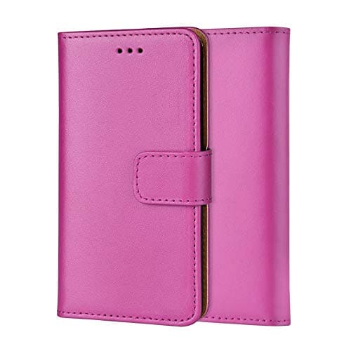 ameego MK-209 Premium Genuine iPhone 5C Real Leather Flip Wallet Magnetic Kickstand Slim Book Case with Card Slot (Hot Pink)