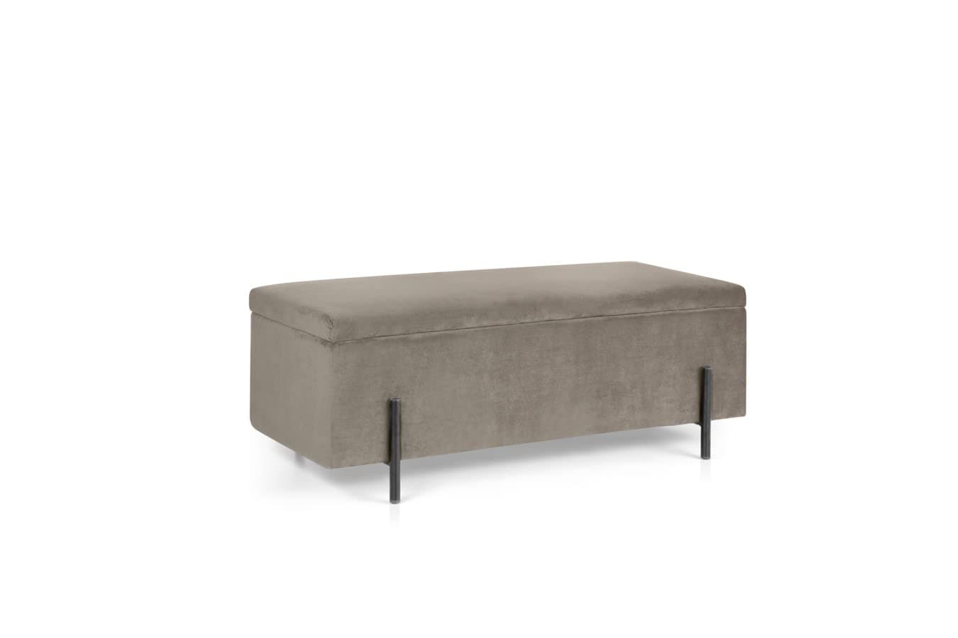 LIFA LIVING Luxurious Velvet Upholstered Storage Bench, Blue Rectangular Indoor Storing Ottoman, Storage Bench with Metal Legs for Living Room and Bedroom