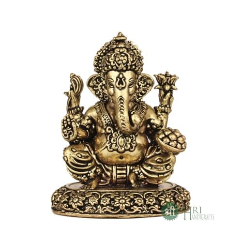 INDICAST Brass Ganesha Idol for Good Luck & Worship | 3" Ganpati Hindu God St...