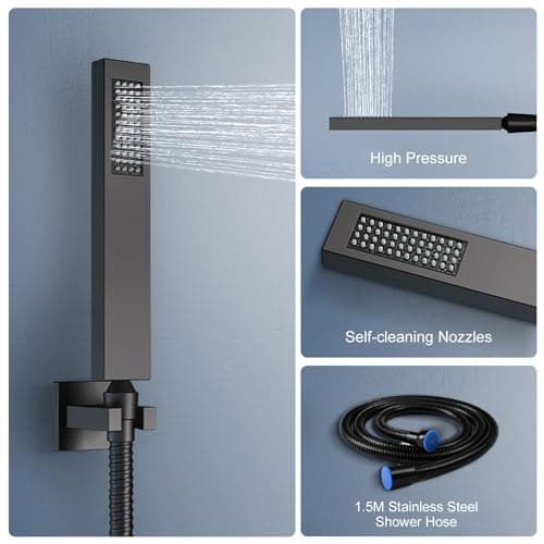 Thermostatic Shower System, Full Body Shower System with Handheld and Body Jets, Ceiling Mount Smart Shower System with Music