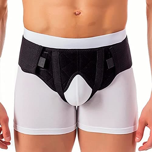 BeFit24® Inguinal Hernia Support Belt for Men - Medical Bilateral Groin Truss with Double Sided Removable Left and Right Silicone Pads [ Size 4 - Black ]