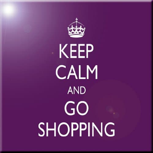 Rikki Knight Keep Calm and Go Shopping on Purple Color Design Art Ceramic Tile, 4 by 4-Inch