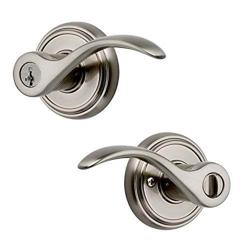 Baldwin Tobin, Entry Door Handle Reversible Lever with Keyed Lock Featuring SmartKey Re-key Technology and Microban Protection, in Satin Nickel