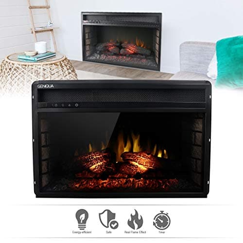 Geniqua 27" Wall Insert 1400W Electric Fireplace Heat w/Remote LED Flame Timer Heater