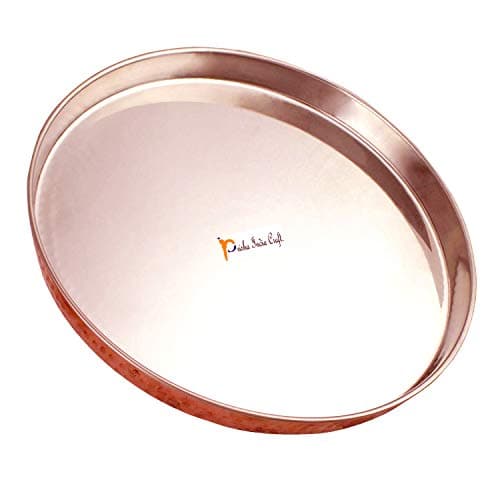 Prisha India Craft Stainless Steel Copper Dinner Thali Set, 48 Pieces, Service for 6 Brown