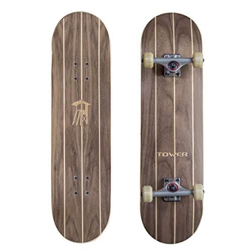 Tower Walnut Pool Board Skateboard Fully Assembled with ABEC-9 Bearings and Clear Spray-on Traction