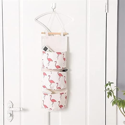See Ever Wall Hanging Storage Bag,Creatiee Waterproof Over The Door Closet Organizer Linen Farbric Hanging Pocket Organizer W/ 3 Remote-Sized Width Pockets for Bedroom-Polystyrene,Multi