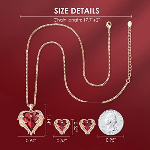 CDE Angel Wing Love Heart Necklaces and Earrings Silver Tone/Gold Tone Jewelry Sets Birthday/Anniversary Valentine's Day Jewelry Gifts for Women Mom/Wife/Sister/Best Friend, crystal