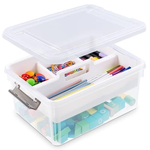Citylife 17 QT Plastic Storage Bins Clear Storage Box with Removable Tray Stackable Latching Box with Handle for Oraganizing Tool, Craft, Office, Orange