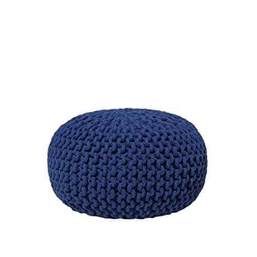 Beliani Modern Knitted Round Pouf Ottoman Cotton Dark Blue 16-inch Conrad