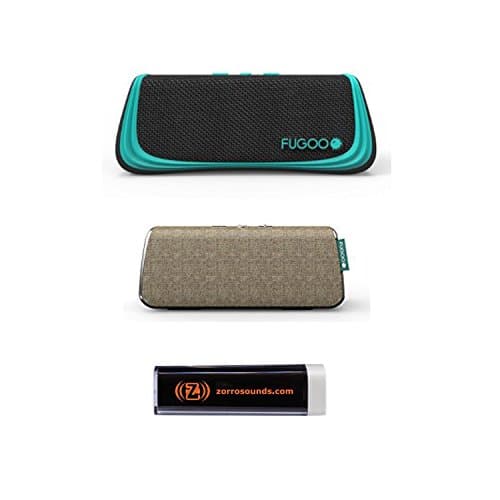 FUGOO Sport - Portable Rugged Bluetooth Waterproof Wireless Speaker (Black/Teal) with FUGOO Style Jacket in Sand and Zorro Sounds Mobile Charger.