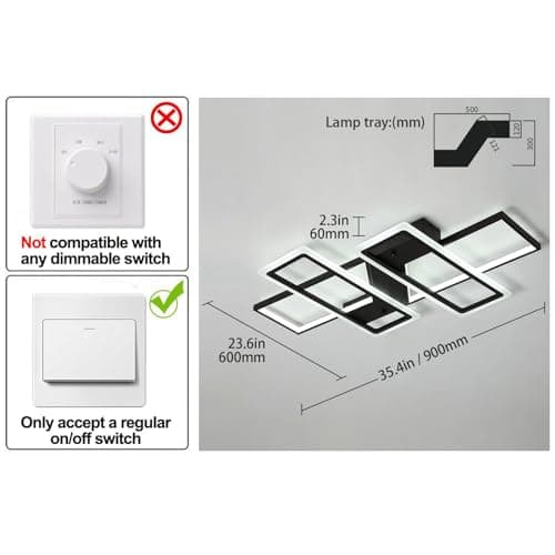 Jaycomey 95W Modern Flush Mount Ceiling Light, 4-Squares Black Metal Acrylic LED Ceiling Lamp Fixture with Cool White 6000K for Living Room Bedroom Kitchen